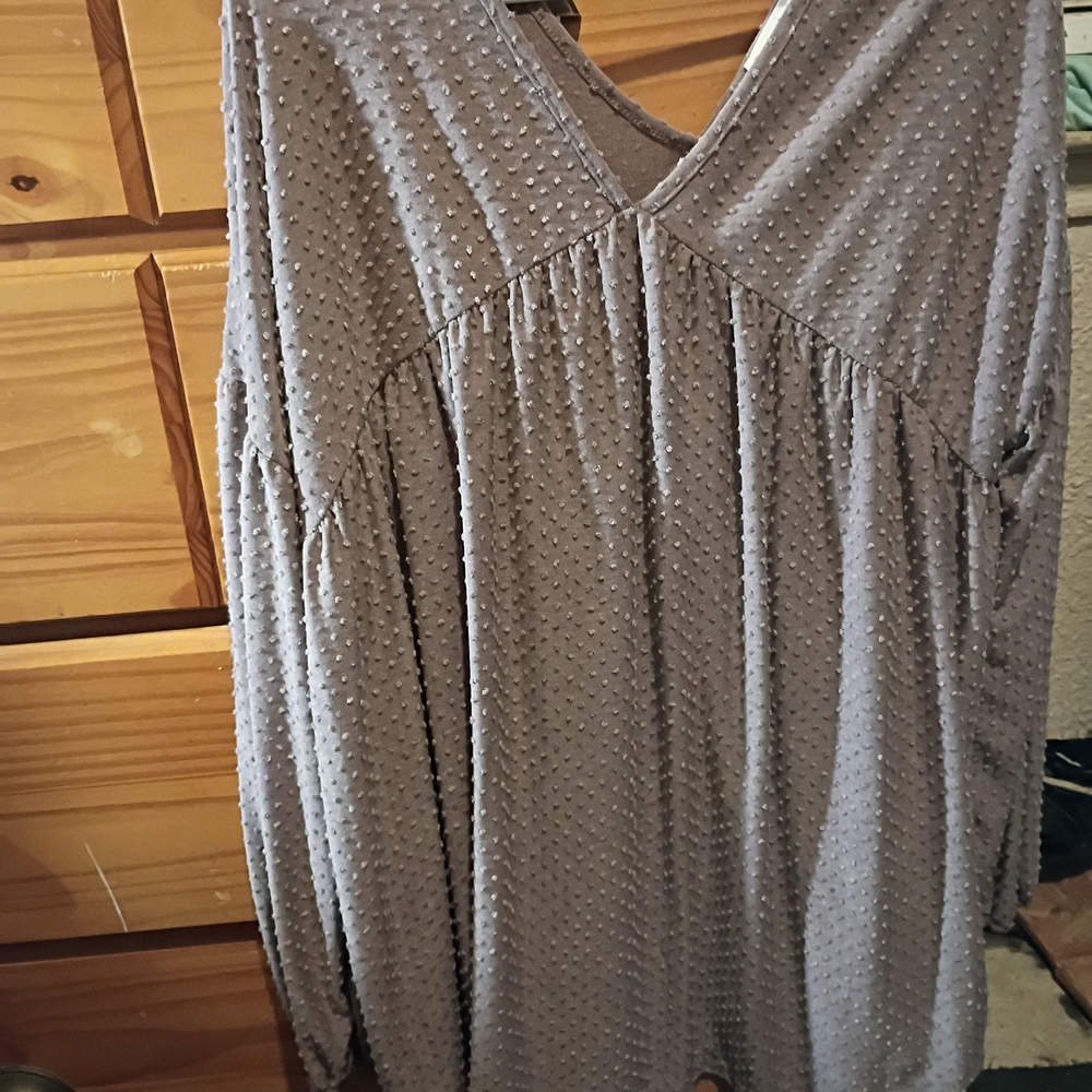 V-Neck Swiss Dot Tunic Top in Taupe